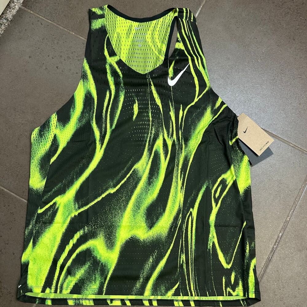 Nike Dri-Fit ADV Running Singlet Tank Mens Size Large Volt Black HV2643-702 NEW